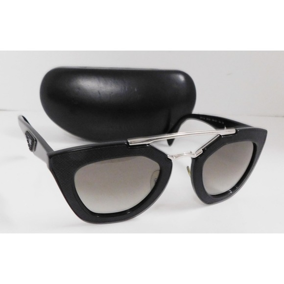 PRADA 14S‎ Cinema ORNATE SAFFIANO LEATHER PR14SS Black Sunglasses Triangle Logo main image 7